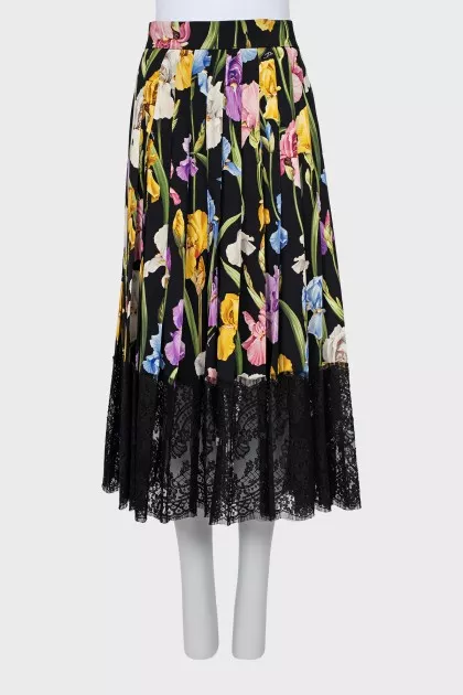 Floral print skirt with lace