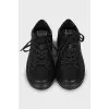 Leather sneakers with metal logo