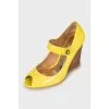 Yellow patent leather wedge sandals