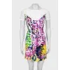 Silk dress with print and eyelet