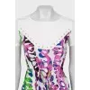 Silk dress with print and eyelet