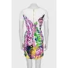 Silk dress with print and eyelet