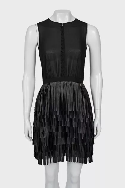 Dress with transparent top and fringe