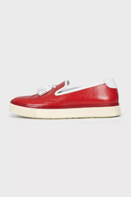 Red patent leather loafers