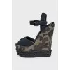 Military print wedge sandals