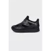 Black leather and textile sneakers