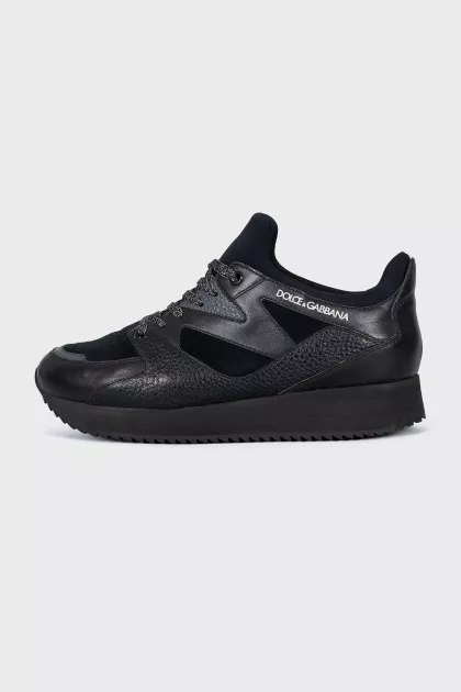 Black leather and textile sneakers