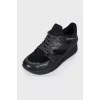 Black leather and textile sneakers