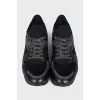 Black leather and textile sneakers