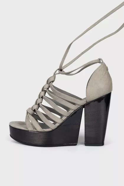 Suede lace-up sandals