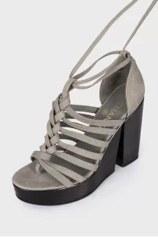 Suede lace-up sandals