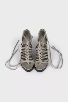 Suede lace-up sandals