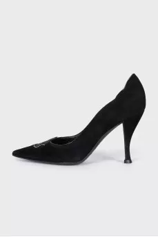 Suede shoes with lace decor
