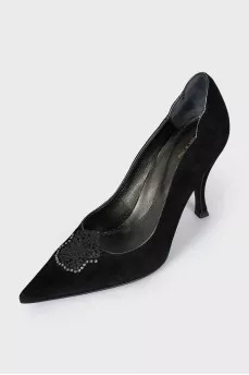 Suede shoes with lace decor