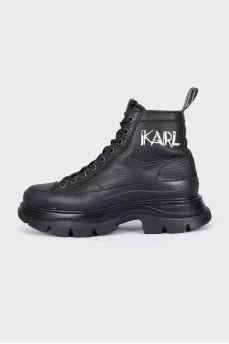 Black leather lace-up boots