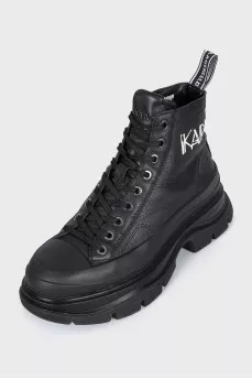 Black leather lace-up boots