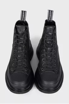 Black leather lace-up boots