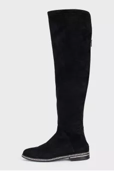 Suede over the knee boots with crystals