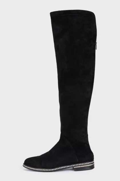 Suede over the knee boots with crystals