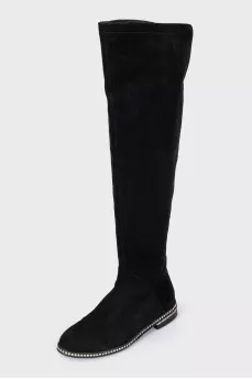 Suede over the knee boots with crystals