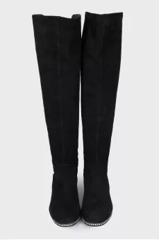 Suede over the knee boots with crystals