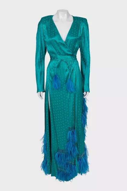 Dress decorated with ostrich feathers