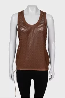 Leather mesh tank top with tag