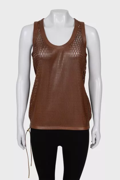 Leather mesh tank top with tag
