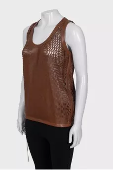 Leather mesh tank top with tag
