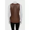 Leather mesh tank top with tag