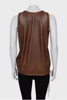 Leather mesh tank top with tag