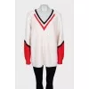 Knitted wool sweater with V-neck