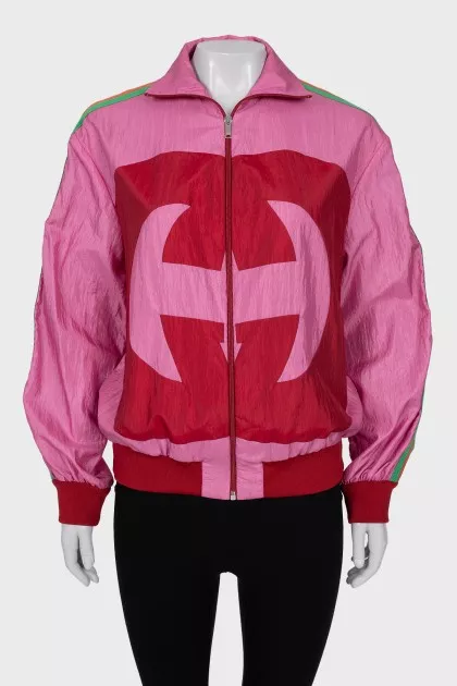 Pink windbreaker with brand logo