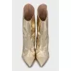 Gold patent leather ankle boots