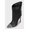 Leather ankle boots with rhinestones on the toe