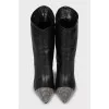 Leather ankle boots with rhinestones on the toe