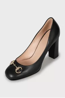 Black leather high heel shoes