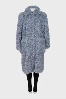 Blue eco-fur coat with buttons