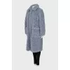 Blue eco-fur coat with buttons