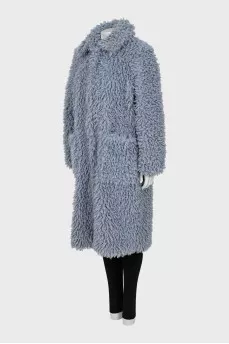 Blue eco-fur coat with buttons