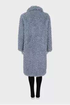 Blue eco-fur coat with buttons