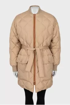 Double-sided down jacket with printed belt