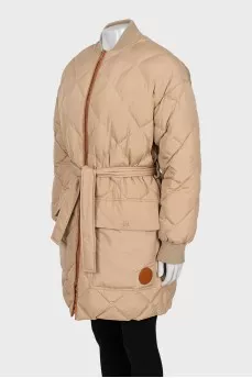 Double-sided down jacket with printed belt