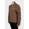 Brown bomber jacket with contrasting zipper