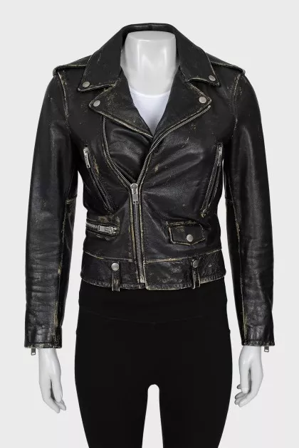Leather jacket with distressed effect