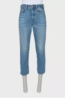 Cropped straight leg jeans with buttons