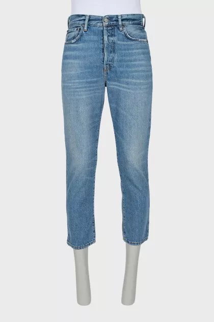 Cropped straight leg jeans with buttons