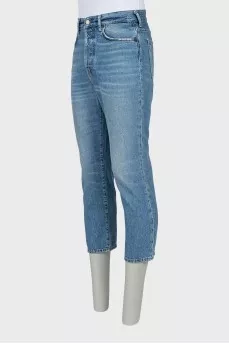 Cropped straight leg jeans with buttons