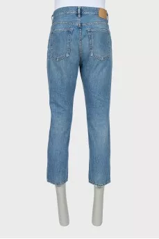 Cropped straight leg jeans with buttons