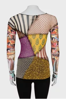 Mesh long sleeve in a combined print
